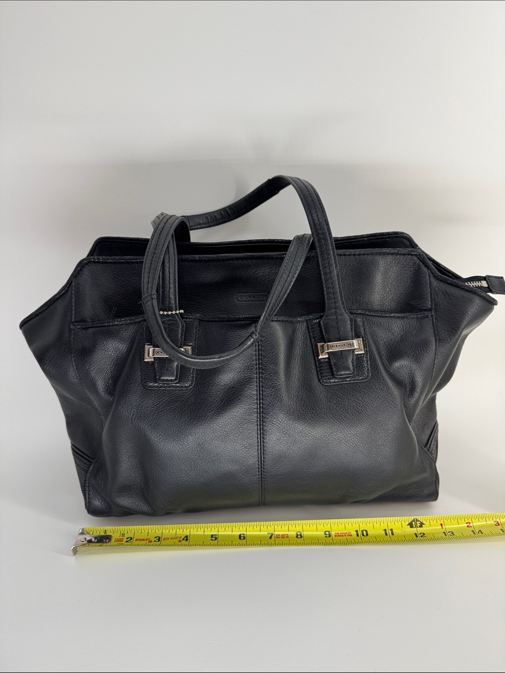 Coach Black Pebbled Leather Tote with Silver Hardware